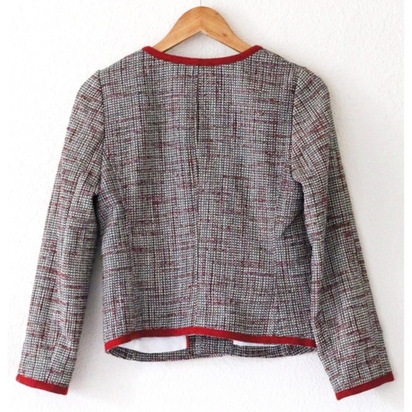 Banana Republic Red Gray Tweed Jacket Red Piping - Picture 3 of 8